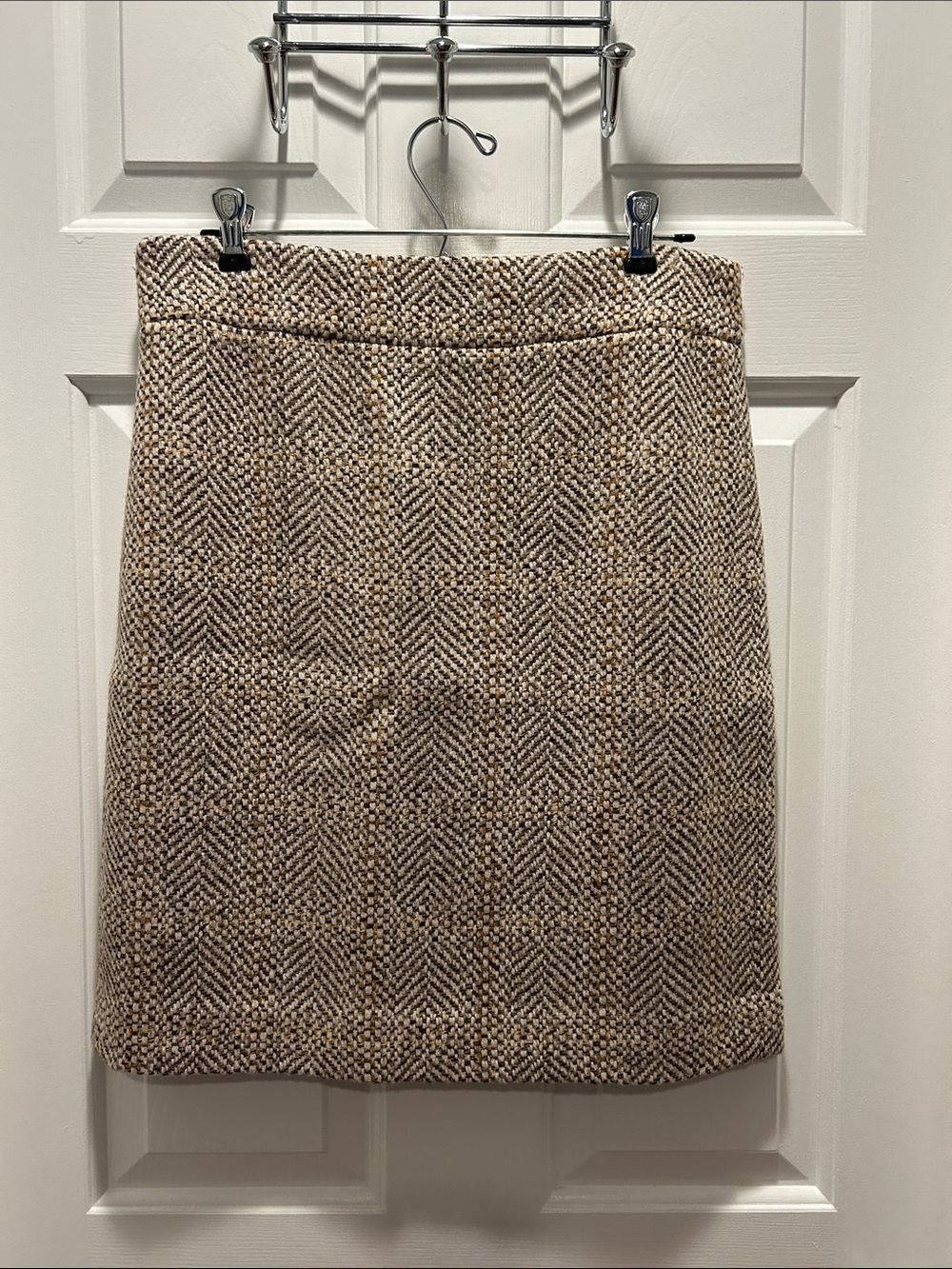 J. Crew Tweed Pencil Skirt in Brown and Cream Plaid